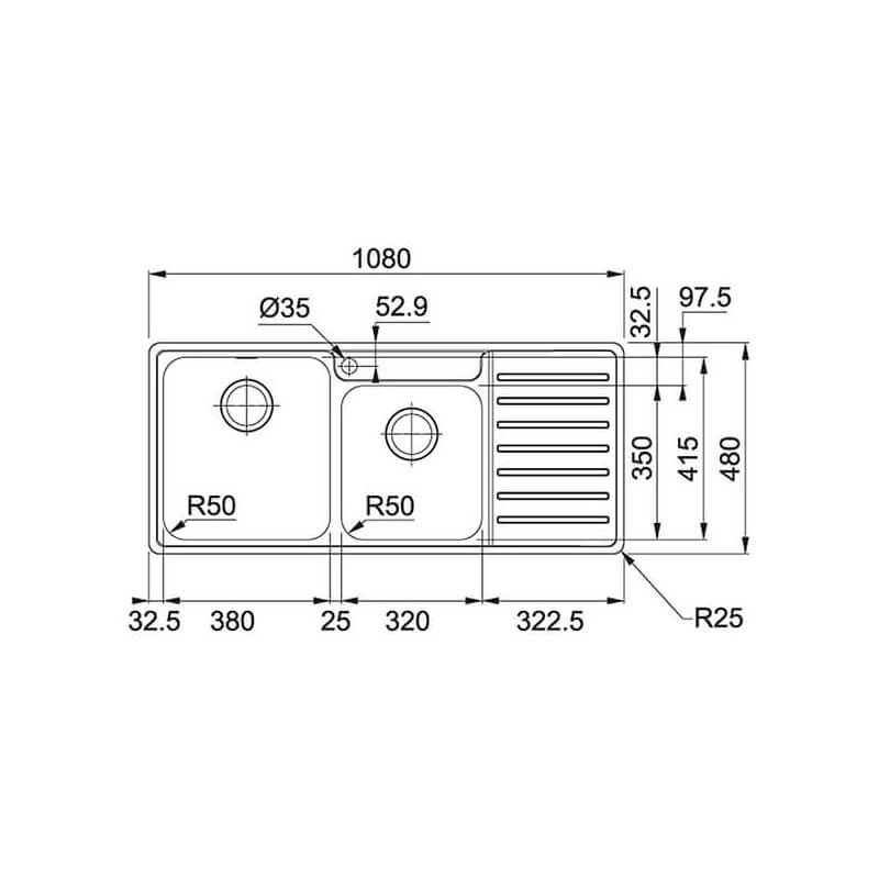 Franke BELL Inset Sink Double Bowl with Drainer Overall 1080mm Width | BCX621LHD - Image 2