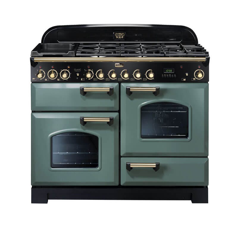 Falcon Classic Deluxe 110cm Mineral Green & Brass Dual Fuel Range Cooker | CDL110DFMG-BR