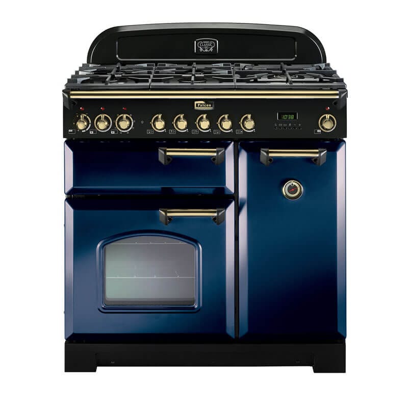 Falcon Classic Deluxe 90cm Royal Blue & Brass Dual Fuel Range Cooker | CDL90DFRB-BR