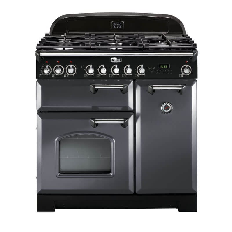 Falcon Classic Deluxe 110cm Slate & Chrome Dual Fuel Range Cooker | CDL90DFSL-CH