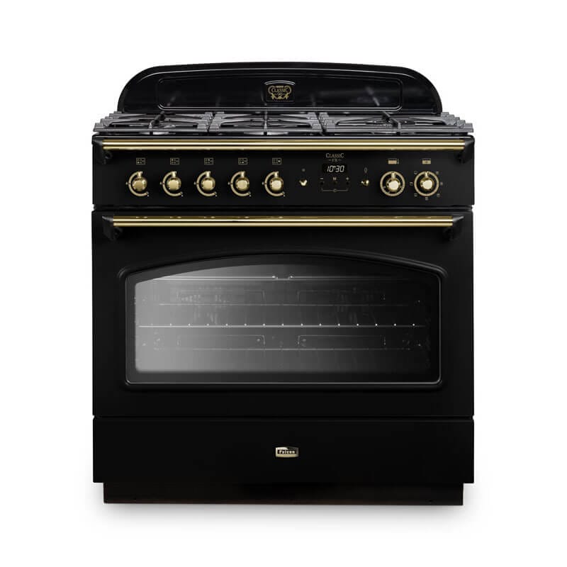 Falcon Classic Fx 90cm Black & Brass Dual Fuel Range Cooker | CLA90FXDFBL-BR