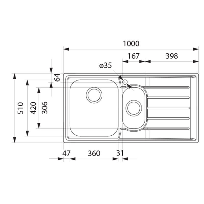 Franke Neptune 1 1/4 Bowl - Right Hand Drainer | NEX651RHD - Image 2